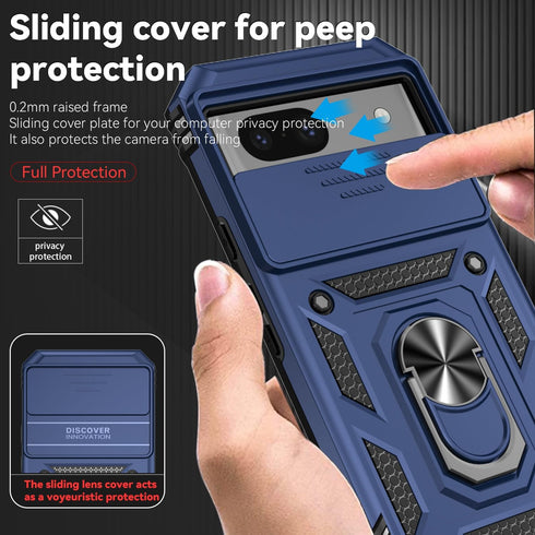 for Google Pixel 8A Case with Camera Lens Cover HD Screen Protector, Dual Layer Military-Grade Drop Tested Magnetic Ring Holder Kickstand Protecti...