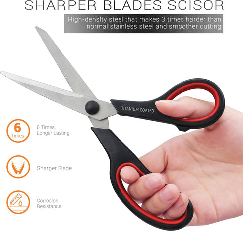 Scissors 8" Multipurpose Right/Left Handed Titanium Coated Sturdy Sharp Scissors for Office Home School Students...