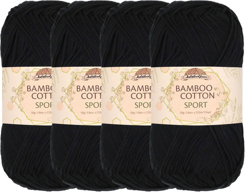 JubileeYarn Bamboo Cotton Sport Yarn - 50g/Skein - Midnight Black - 4 Skeins...