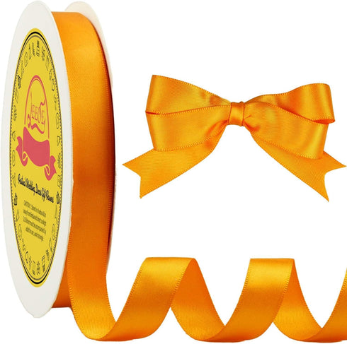 Double Face Autumn Orange Satin Ribbon 5/8 inch X 50 Yards Polyester Autumn Orange Ribbon for Gift Wrapping Very Suitable for Weddings Party Invit...