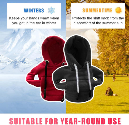 2PCS Car Shift Knob Hoodie, Fashionable Sweater Gear Shift Cover, Funny Auto Gear Shift Knob Cover for Winter, Interior Shift Knob Protector, Car ...
