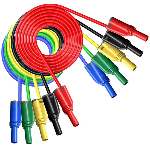 Goupchn 5PCS Banana Plug Silicone Test Leads 4mm Fully Insulated Safety Shrouded Stackable Banana Plug Soft Wire Extension Cable for Multimeter...