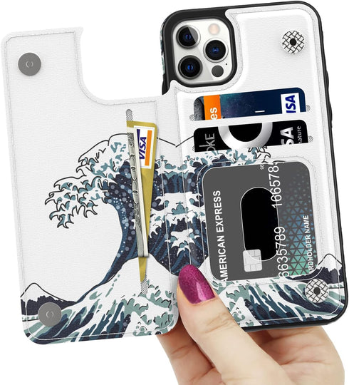 LETO for iPhone 13 Pro Case,Luxury Flip Folio Leather Wallet Cover with Fashion Designs for Girls Women,Built-in Card Slots Kickstand Protective P...