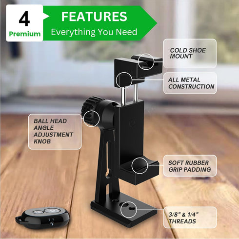 Metal Phone Tripod Mount - UniMount 360 Pro Heavy Duty iPhone Tripod Mount with Bluetooth Remote Shutter...