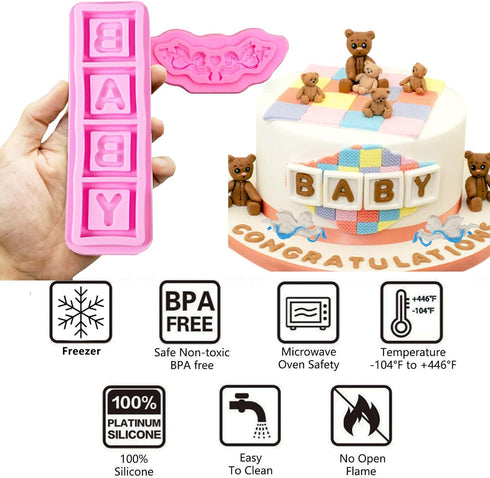Baby Shower Fondant Molds (5 Pack), Cute Silicone Chocolate, Feet Molds, Clothes Decorate Mould for Baby Baptism Theme Party, Cake Baking, Cupcake...