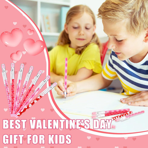 Valentine's Day Pencils Plastic Pencils Party Favors for Kids Valentines Stackable Pencils Novelty Pencils Bulk Heart Pencils for Classroom Reward...