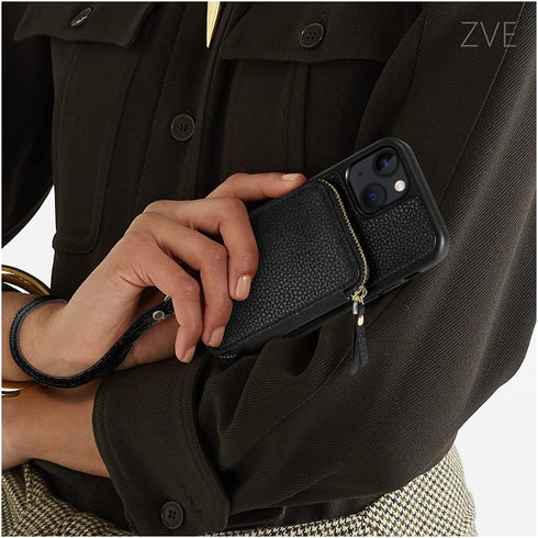ZVE for iPhone 13 Wallet Case with Wristlet, Zipper Leather Case with RFID Blocking Card Holder Slots Purse, Protective Carrying Cover for iPhone ...