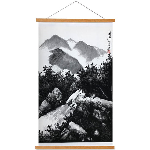 Asian Wall Art Decor Paintings For Bedroom, Living Room, Black And White Wall, Handmade Hanging Chinese Japanese Traditional Landscape...