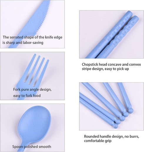 Camping Utensil Set, Reusable Utensils Set with Case, Plastic Cutlery Set Forks Spoon Tableware Chopsticks, Portable Cutlery Set for Travel Picnic...