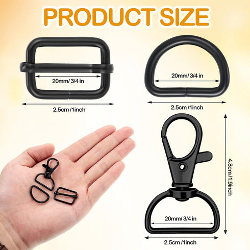 Hotop 56 Pieces D rings for purse bag hardware purse hardware for bag making buckles craft (Black,25 mm)...
