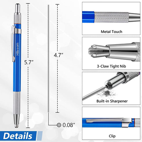 Hiboom 2 Pcs Welders Pencil with 24 Pcs Silver Round Refills, Mechanical Pencils Metal Marker with Built in Sharpener for Pipe Fitter Welder Steel...