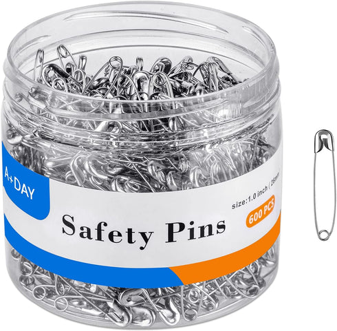 A+DAY Small Safety Pins 1.0 Inch (26mm), Size 0 Safety Pin 600-Count, Nickel Finish(600)...