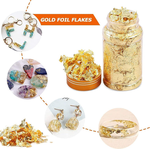 Gold Foil Flakes for Resin, Yibeishu10 Colors Metallic Foil Flakes,Gilding Flakes for Nails, Crafts (Gold, Silver, Copper, Black, Green, Blue, Blu...