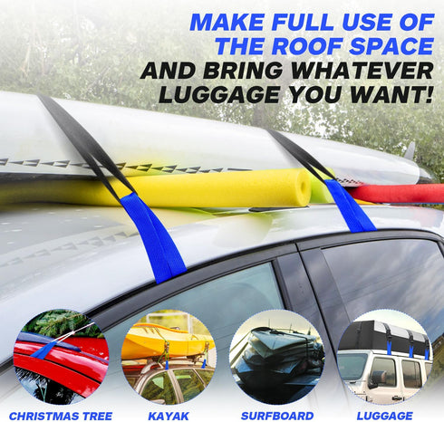 6 Rooftop Cargo Tie Down Hook Straps - Secure Any Car Roof Bag, Roof Rack Cargo Carrier, or Car Top Carrier, No Roof Rack Required, Compatible wit...