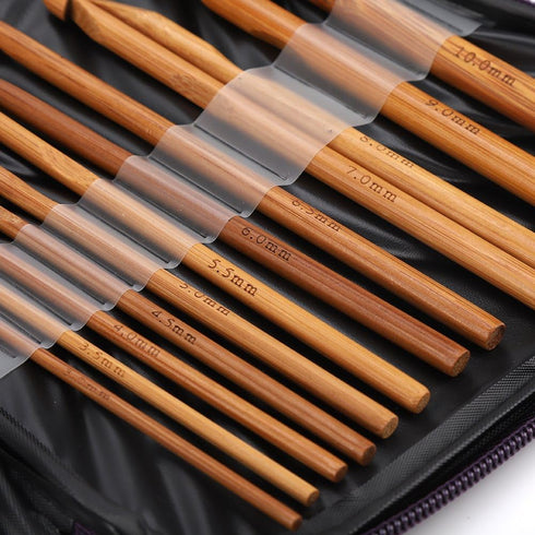 20pcs Bamboo Crochet Hooks Needles Knit Weave Craft Yarn DIY Sewing Tools Knitting Bamboo Crochet Hook Set with Case DIY Tools...