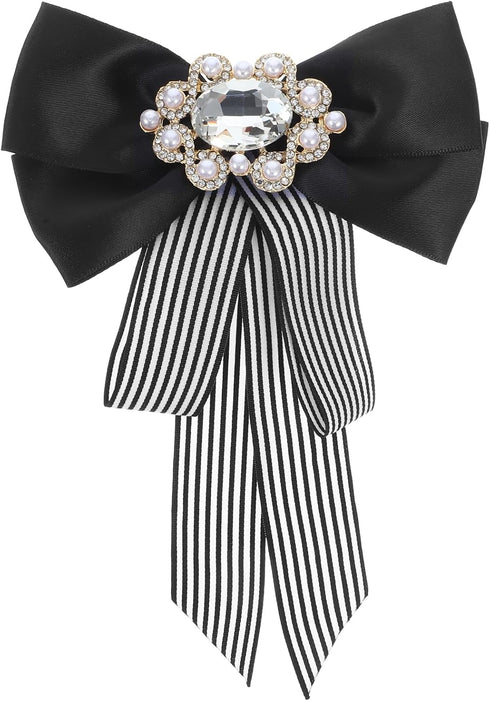 ABOOFAN Big Bow Tie Ribbon Brooch Rhinestone Crystal Ladies Girl Bowknot Bow Tie Suit Shirt Tie Pins Necktie Jabot Collar for Women Uniform (Black...