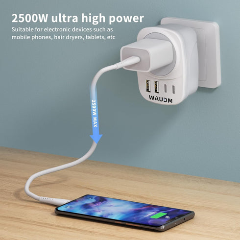 (two in a box) Europe Travel Plug Adapter, WAUDM, USA to Europe Plug Adapter, 4 USB PortsEU Adapter Converter for Italy, Spain, France,Portugal, I...
