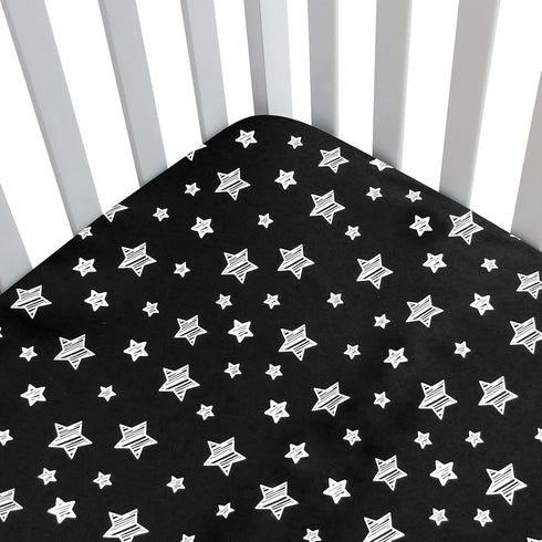 Black Star Baby Crib Sheet - Silky Soft Microfiber, 52'' x 28'' Fitted Sheet for Standard Size Crib Mattress, Snug Fit for Boys & Girls...