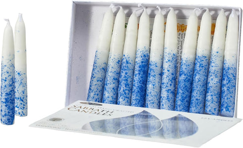 Rite Lite Blue & White Shabbat Candles Premium 12 Pack Traditional Dinner Table Jewish Household Shabbos Candles Religious Home Decor with Beautif...