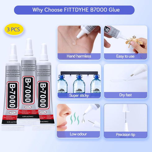 3PCS B7000 Jewelry Glue for Jewelry Making, FITTDYHE 15ML/0.5fl oz Clear Glue DIY Craft Glue Rhinestones Glue, Waterproof Stong Bond Adhesive Glue...