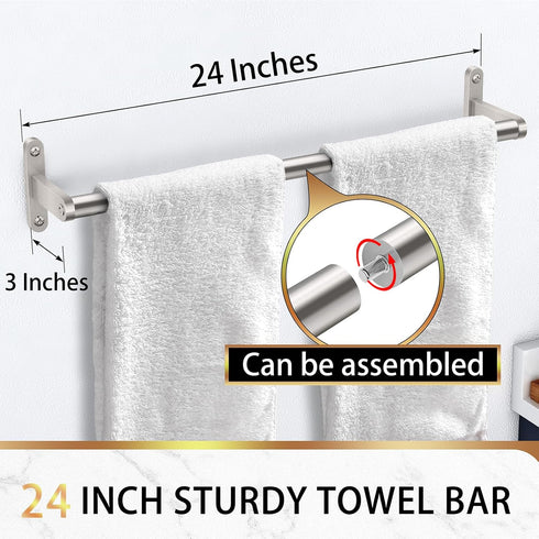 24 Inch Bathroom Towel Bar, Towel Racks for Bathroom Wall Mounted, Modern Heavy Duty Stainless Steel Bath Towel Holder, Single Bar, Brushed Nickel...
