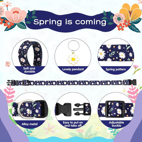 Athbavid Floral Dog Collar, Flower Print Dog Collars with Cute Charm, Adjustable Dog Collars for Small Medium Large Dogs,Pet Girl Boy,Running Walk...