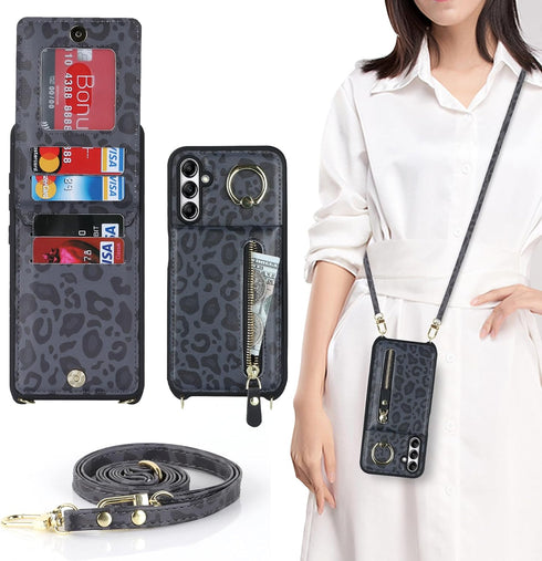 Samsung Galaxy A14 5G Case with Card Holder for Women, Galaxy A14 5G Phone Case Wallet with Strap Credit Card Slots Crossbody with Zipper Shockpro...
