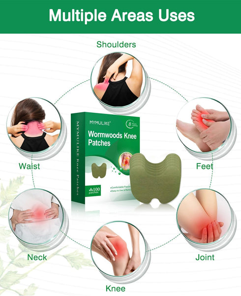 Knee Patches, 100 Count Warming Natural Herbal Plaster Knee Patches, Wormwood Extract Sticker 8 Hours Lasting Reduction Joint Discomfort for Knee,...