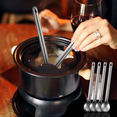 4 Pieces Titanium Long Handle Spork and Spoon 8.4 Inch Ultralight Portable Flatware Lightweight Soup Spoon Camping Spork Utensil for Outdoor Campi...