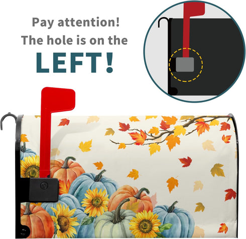 Fall Thanksgiving Mailbox Covers Magnetic Standard Size 18"" X 21"",Orange Blue Pumpkin Maple Leaf Sunflower Mailbox Wraps Post Letter Box Cover f...