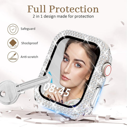 2-Pack Bling Case with HD Screen Protector Women Compatible with Apple Watch 40mm Diamond PC Bumper Full Protective Face Cover for iWatch Series 4...