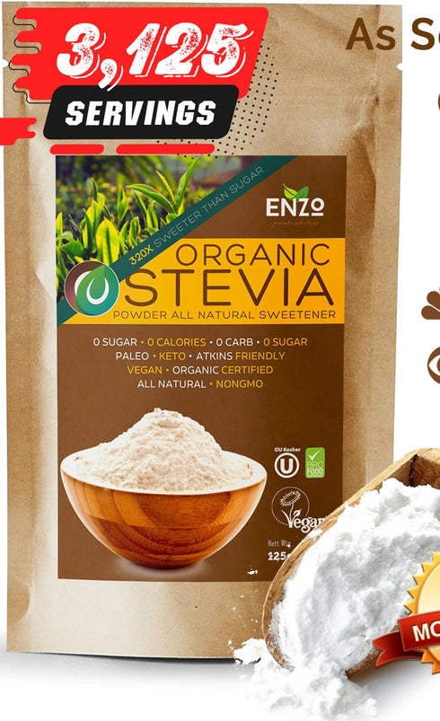 Enzo Organic Stevia Powder 125g (4.4oz / 3125-Servings) - Premium USDA Certified All Natural Alternative-Sweetener 320x Sugar Free Non-GMO 0 Calor...