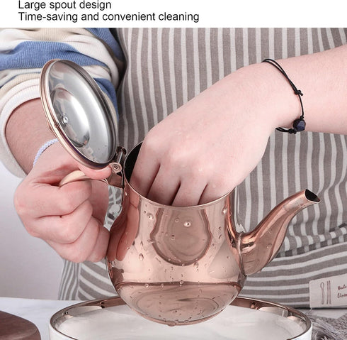 Teapots, 500ML Rose Gold Stainless Steel Teapot Integrated Cover and Anti?scalding Handle Design Tea Pot with Removable Infuser Suitable for Confe...