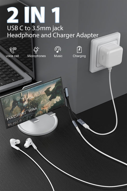 MTAKYI iPhone 15 Headphone Adapter, 2 in 1 USB C to 3.5mm Headphone and Charger Adapter HiFi DAC with 60W Fast Charging Dongle Adapter Compatible ...