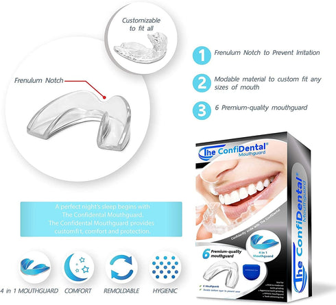 Mouth Guard for Grinding Teeth at Night - Model for Regular Grinding Teeth Pack of 6 Moldable Dental Night Guards for Teeth Grinding and Clenching...