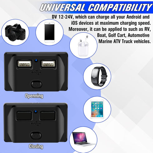 2Pcs 12V/24V RV USB Outlet with On/Off Switch,Quick Charger QC 3.0 Wall Mount USB Charging Station Automotive Car USB Socket Charger Power Adapter...