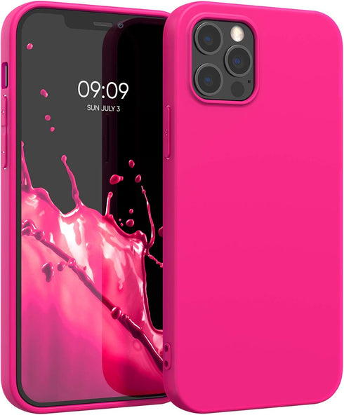 kwmobile Case Compatible with Apple iPhone 12 Pro Max Case - Soft Slim Protective TPU Silicone Cover - Neon Pink...