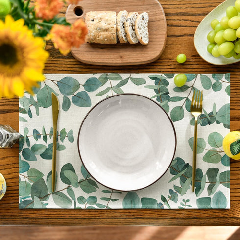 Artoid Mode Eucalyptus Leaves Summer Placemats for Dining Table, 12 x 18 Inch Spring Seasonal Holiday Rustic Vintage Washable Table Mats Set of 4 ...