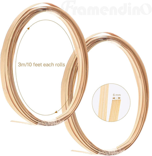 Framendino, 7 Rolls Bamboo Strips Flat Cane Reed Natural Bamboos Sticks 6mm Wide Strip Coil Flat Reed for Basket Wicker Weaving Making Supplies DI...