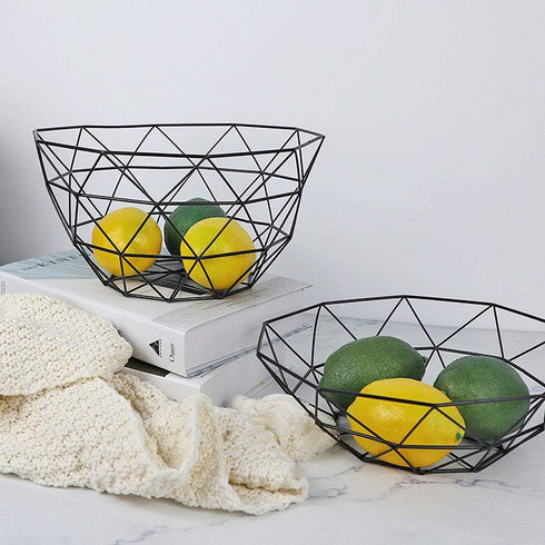 Geometric Metal Wire Fruit Bowl, Iron Arts Fruit Storage Baskets for Kitchen Counter (Black, Large)...