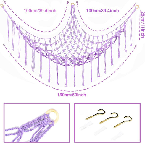 Boho Stuffed Animals Net or Hammock Large,55 inch Toy Hammock Macrame Stuff Animal Storage Corner Hanging Net Holder,Mesh Hammock Plush Toy Organi...