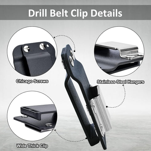 DrillCatcher, Drill Holder for Tool Belt, Up to 2" Belt, Quick Response Low-Profile Drill Clip, Compatible with Impact Driver, Nailer...