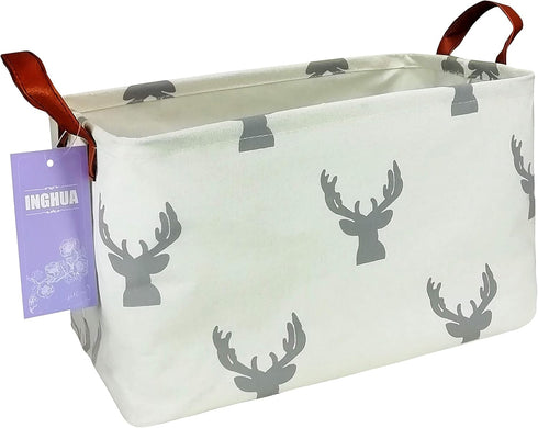 Rectangular Storage Basket Fabric Organizer Bin for Toys,Books,Clothes,Gifts,Pets-Perfect for Home,Office,Nursery,Dorm,Shelf(Rec grey deer)...