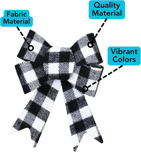 Iconikal Black Gingham Decorative Bows, 5 x 7 inches (White Buffalo Plaid) 12-Pack...