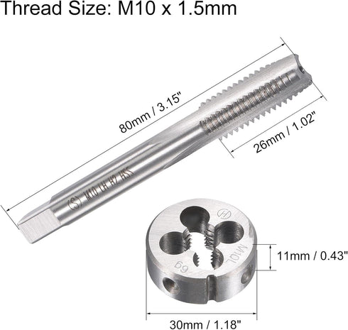 uxcell M10 x 1.5mm Metric Left Hand Tap and Die Set, Machine Thread Screw Tap with Round Threading Die, Tap & Die Kit for Nut Screw Bolt Thread Re...