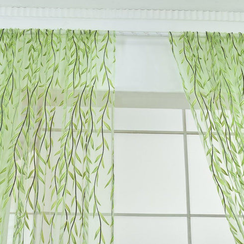 Ufurty 2 Pieces Willow Window Curtain Voile Tulle Room Salix Leaf Sheer Gauze Panel Drapes Green Color for Living Room, Bedroom, Balcony...