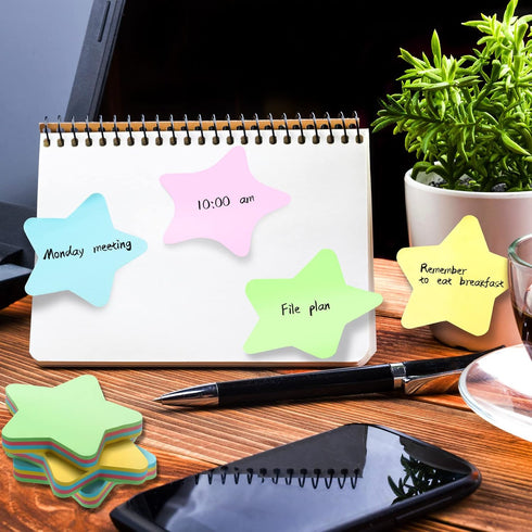 6 Pack Star Shape Sticky Notes 3 x 3 Inch Adhesive Self Stick Pads Easy to Post for Home Office Business Notebook 4 Colors 100 Sheets/Pad...