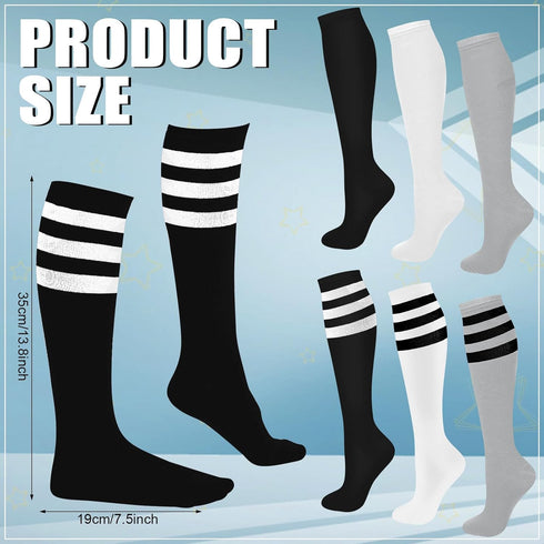 Unittype 6 Pair White Black Grey Knee High Socks for Women Striped Socks Long Socks Tube Socks Roller Skate Socks for Girls Youth Gift...