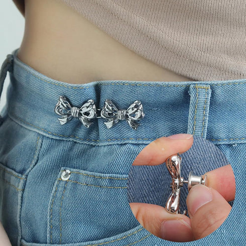 8 Pairs Cute Metal Bows Buttons, Pants Waist Tightener, Detachable Adjustable Bow Jean Buttons, Pant Waist Tightener Adjuster Waist Smaller for Me...
