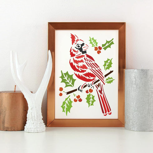 FINGERINSPIRE Cardinal Bird Stencil 11.7x8.3 inch Plastic Cardinal Bird Painting Stencil Bird Branch Pattern Stencils Reusable Stencils for Painti...